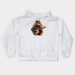 Wolf Playing Guitar Kids Hoodie